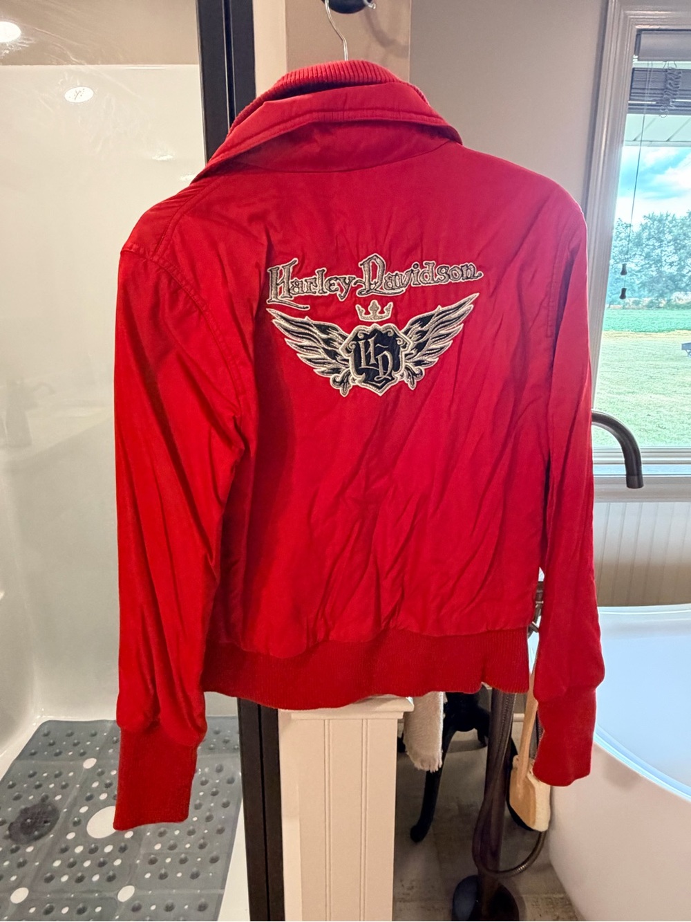 Harley-Davidson Red Women's Embroidered Wing Logo Bomber Jacket